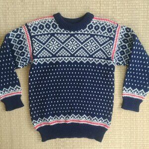 Vintage Dale of Norway pure new wool navy blue white red sweater 40 approx Small